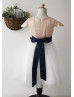 Blush Pink Sequin Ivory Tulle Knee Length Flower Girl Dress